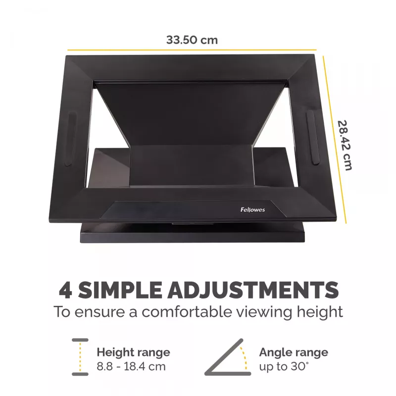Fellowes Designer Suites nešiojamojo kompiuterio stovas, Nešiojamojo kompiuterio stovas, Juoda, Plastikas, 43,2 cm (17 colių), 11,3 kg, FIRA International, EN ISO 9241-5