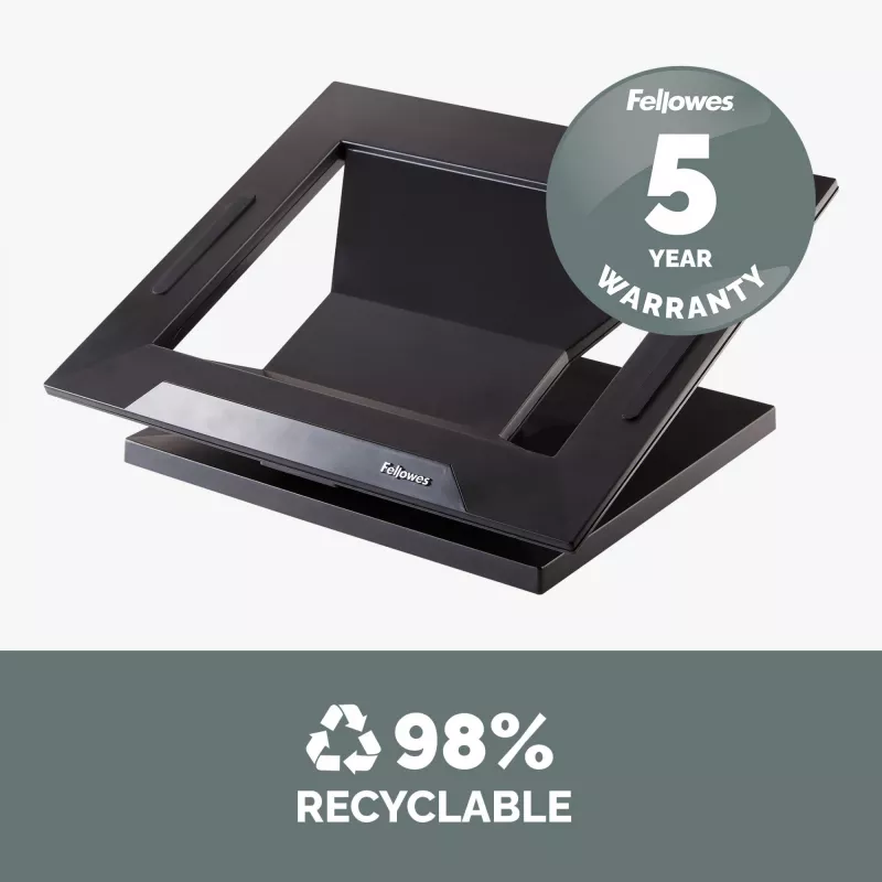 Fellowes Designer Suites nešiojamojo kompiuterio stovas, Nešiojamojo kompiuterio stovas, Juoda, Plastikas, 43,2 cm (17 colių), 11,3 kg, FIRA International, EN ISO 9241-5