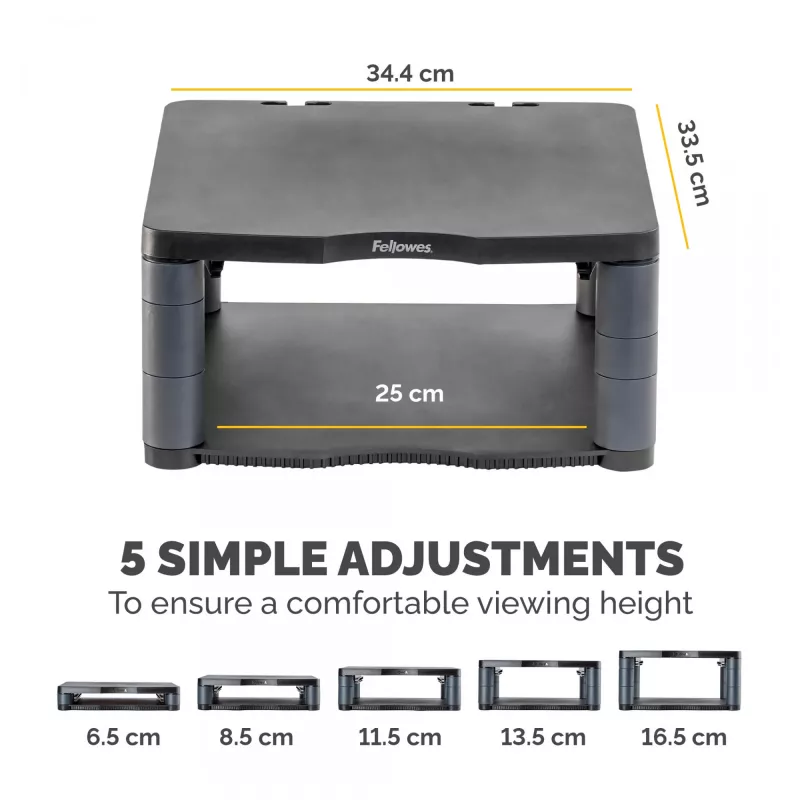 Fellowes Premium Monitor Riser Graphite, laisvai pastatomas, 36 kg, 53,3 cm (21 col.), aukščio reguliavimas, grafito spalvos