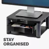 Fellowes kompiuterio monitoriaus stovas su 3 aukščio reguliavimais - Premium Monitor Riser Plus su kabelių valdymu - Ergonominis reguliuojamas monitoriaus stovas kompiuteriams - Maks. svoris 36 kg / Maks. dydis 21 col. - Grafitinis