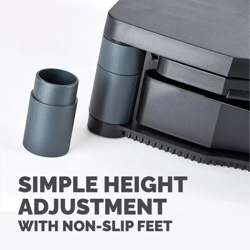 Fellowes kompiuterio monitoriaus stovas su 3 aukščio reguliavimais - Premium Monitor Riser Plus su kabelių valdymu - Ergonominis reguliuojamas monitoriaus stovas kompiuteriams - Maks. svoris 36 kg / Maks. dydis 21 col. - Grafitinis