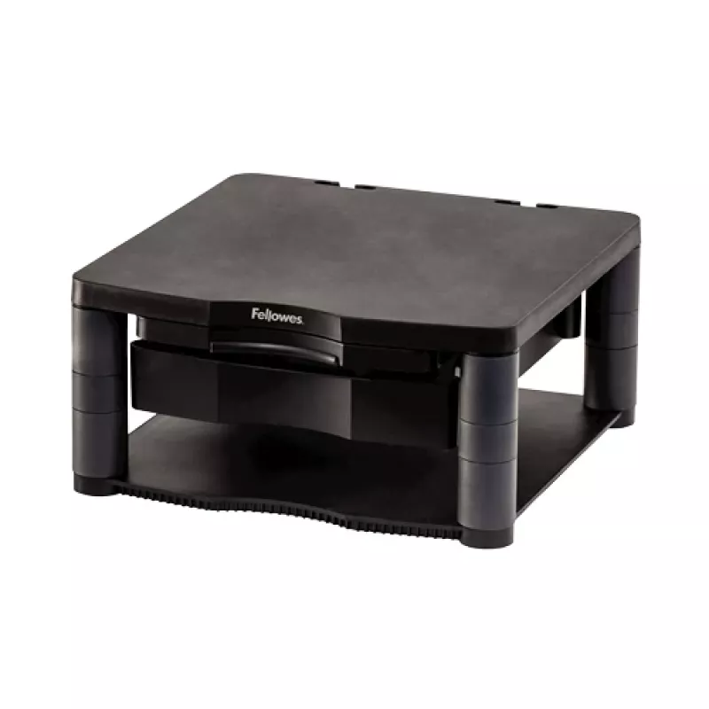 Fellowes kompiuterio monitoriaus stovas su 3 aukščio reguliavimais - Premium Monitor Riser Plus su kabelių valdymu - Ergonominis reguliuojamas monitoriaus stovas kompiuteriams - Maks. svoris 36 kg / Maks. dydis 21 col. - Grafitinis