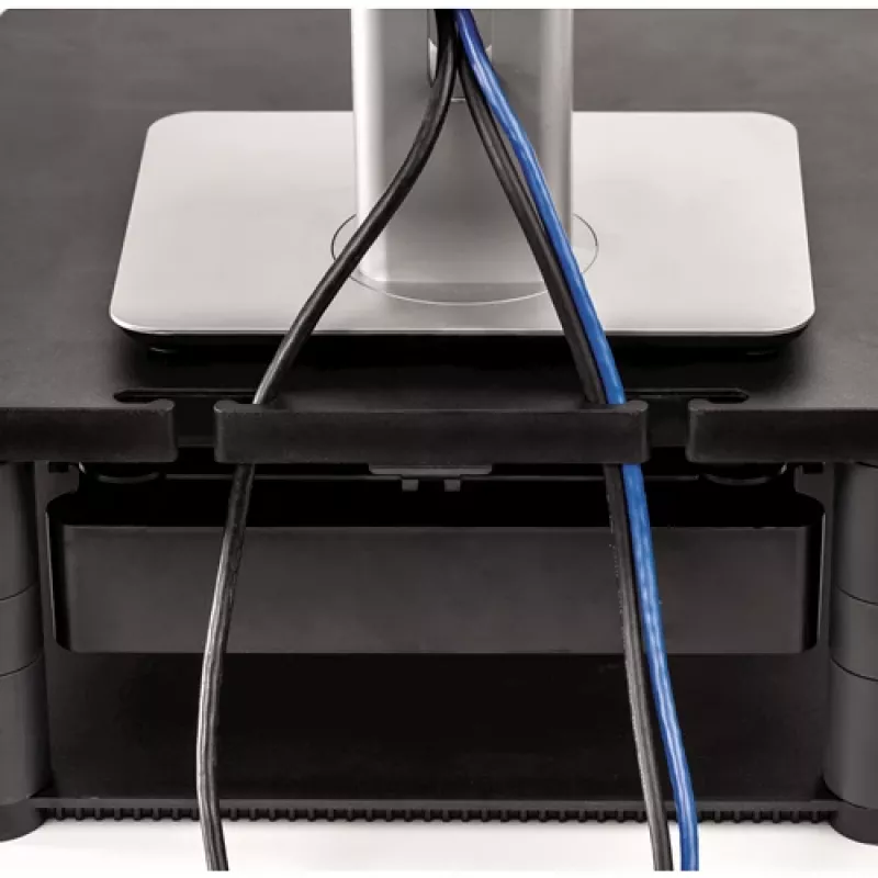 Fellowes kompiuterio monitoriaus stovas su 3 aukščio reguliavimais - Premium Monitor Riser Plus su kabelių valdymu - Ergonominis reguliuojamas monitoriaus stovas kompiuteriams - Maks. svoris 36 kg / Maks. dydis 21 col. - Grafitinis