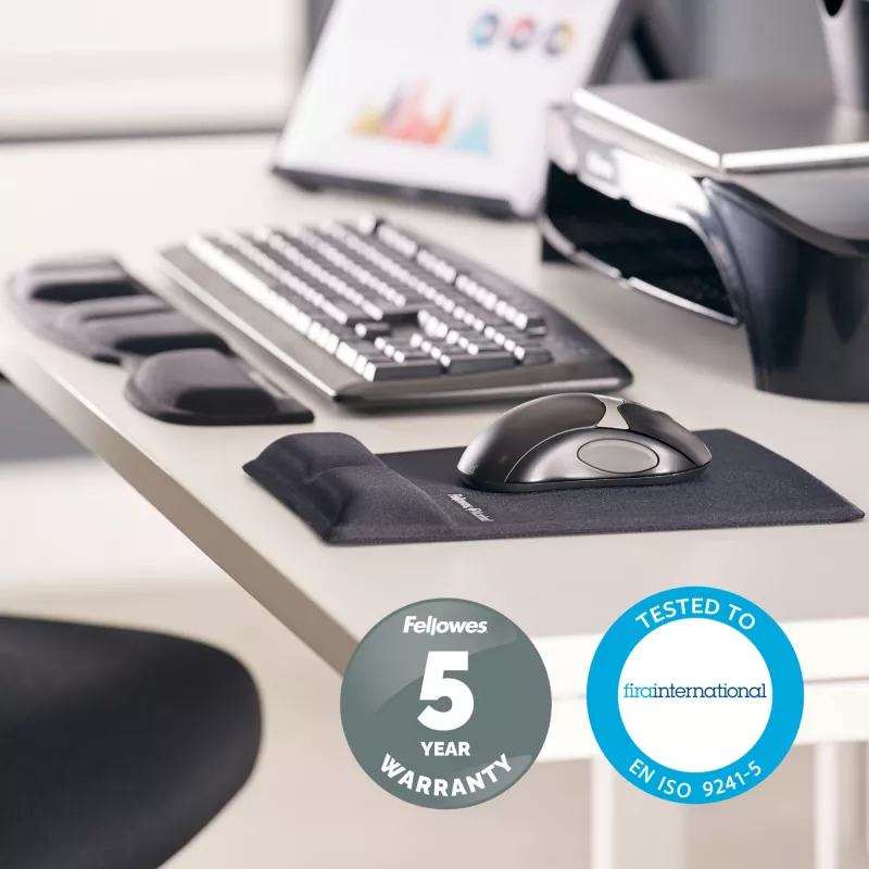 Fellowes klaviatūros riešo atrama - Health-V riešo atrama su antibakterine apsauga - ergonominė riešo atrama kompiuteriui, nešiojamam kompiuteriui, namų biuro naudojimui - juoda