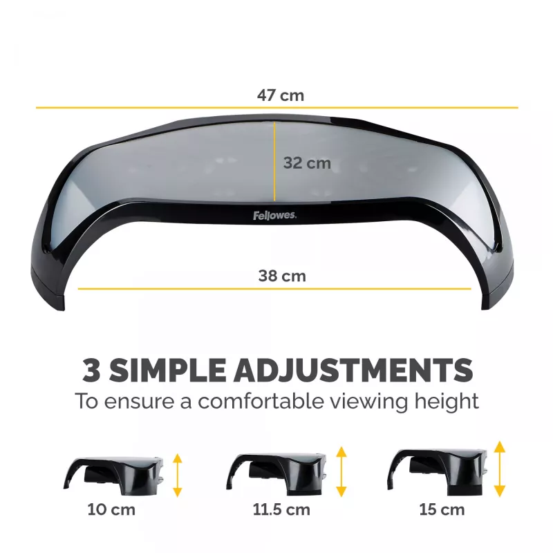 Fellowes kompiuterio monitoriaus stovas su 3 aukščio reguliavimais - Smart Suites monitoriaus pakyla - ergonomiškas reguliuojamas monitoriaus stovas kompiuteriams - maks. svoris 10 kg / maks. dydis 21 col. - juodas