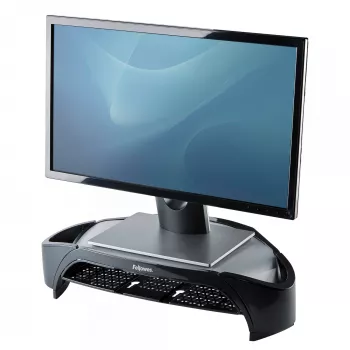 “Fellowes” kompiuterio monitoriaus stovas su 3 aukščio reguliavimais - “Smart Suites” monitoriaus pakyla “Plus” su saugojimo vieta - ergonomiškas reguliuojamas monitoriaus stovas kompiuteriams - maks. svoris 10 kg / maks. dydis 21 colis - juodas