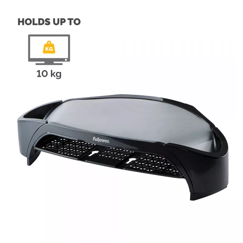“Fellowes” kompiuterio monitoriaus stovas su 3 aukščio reguliavimais - “Smart Suites” monitoriaus pakyla “Plus” su saugojimo vieta - ergonomiškas reguliuojamas monitoriaus stovas kompiuteriams - maks. svoris 10 kg / maks. dydis 21 colis - juodas