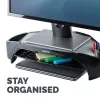 “Fellowes” kompiuterio monitoriaus stovas su 3 aukščio reguliavimais - “Smart Suites” monitoriaus pakyla “Plus” su saugojimo vieta - ergonomiškas reguliuojamas monitoriaus stovas kompiuteriams - maks. svoris 10 kg / maks. dydis 21 colis - juodas