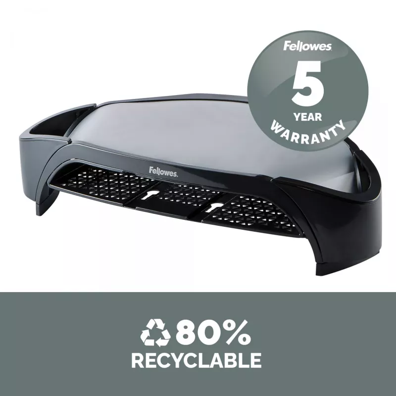 “Fellowes” kompiuterio monitoriaus stovas su 3 aukščio reguliavimais - “Smart Suites” monitoriaus pakyla “Plus” su saugojimo vieta - ergonomiškas reguliuojamas monitoriaus stovas kompiuteriams - maks. svoris 10 kg / maks. dydis 21 colis - juodas