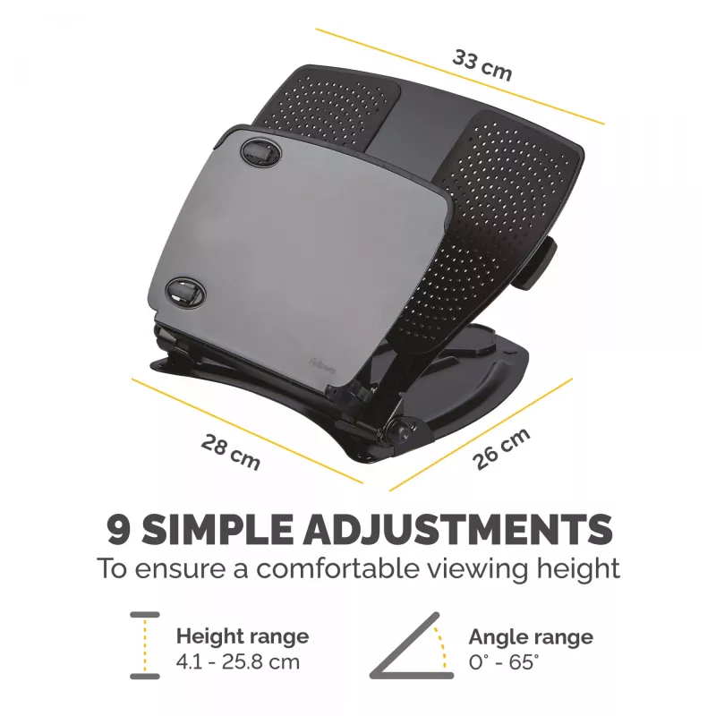 Fellowes Professional Series nešiojamojo kompiuterio darbo stotelė, juoda, metalinė, 85–245 mm, 400 mm, 58 mm, 341 mm