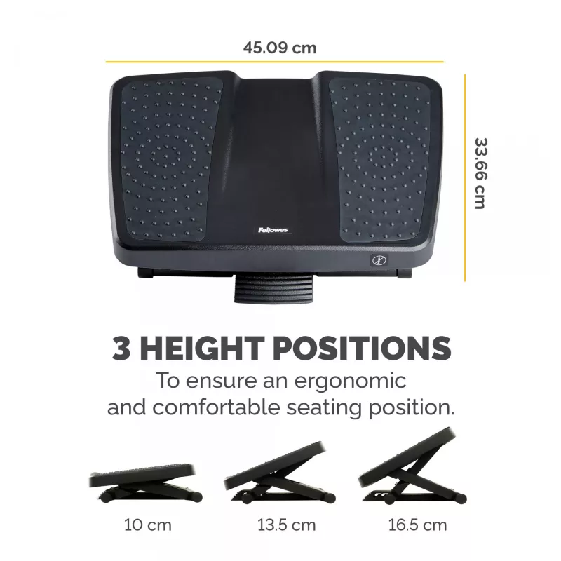Fellowes pakojis po stalu - Professional Series Ultimate pėdų atrama ergonominis pakojis su 3 aukščio reguliavimu ir masažiniu paviršiumi - pakojis biurui ir namams - juoda