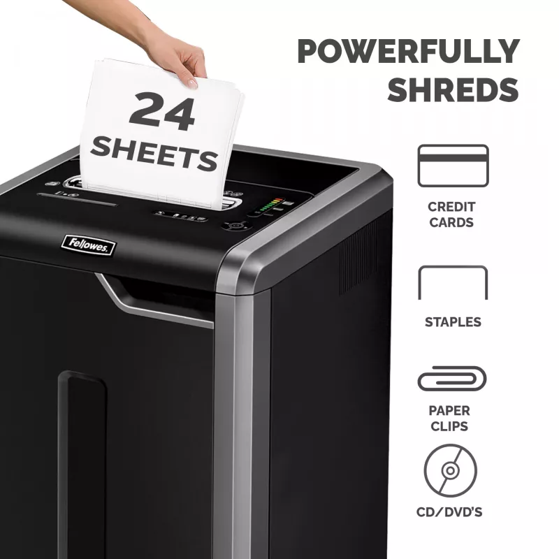 Fellowes dokumentų smulkintuvas 325Ci, 24 lapų kryžminis smulkintuvas su 83 litrų dėže, aukštas saugumas P4