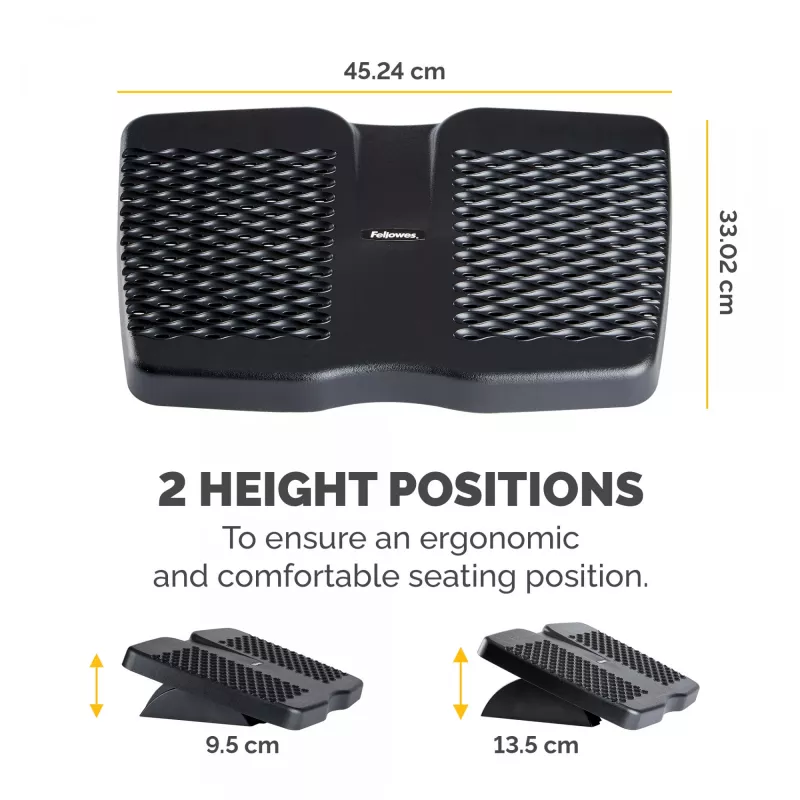 „Fellowes“ kojų atrama po stalu – „Refresh“ pėdų atrama, ergonominė kojų atrama su 2 aukščio reguliavimais ir masažiniu paviršiumi – kojų atramos taburetė biurui ir namams – juoda