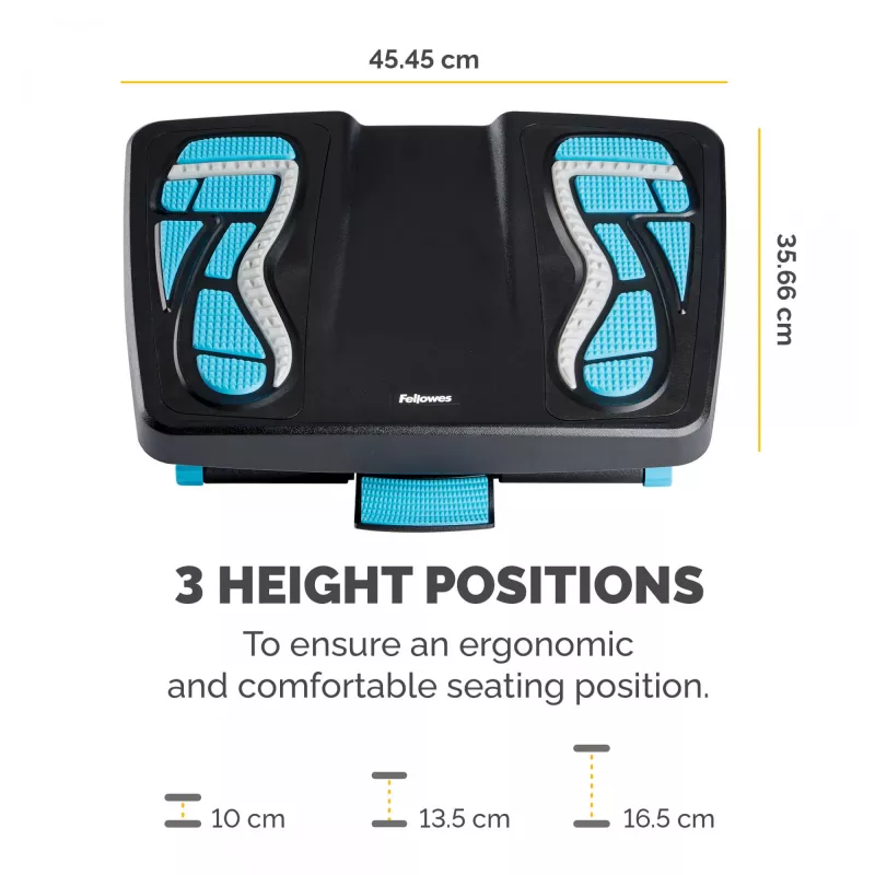 Fellowes kojų atrama po stalu - Energizer ergonominė kojų atrama su 3 reguliuojamo aukščio padėtimis ir masažuojančiu tekstūriniu paviršiumi - Kojų atraminė taburetė biurui ir namams - Anglies spalva