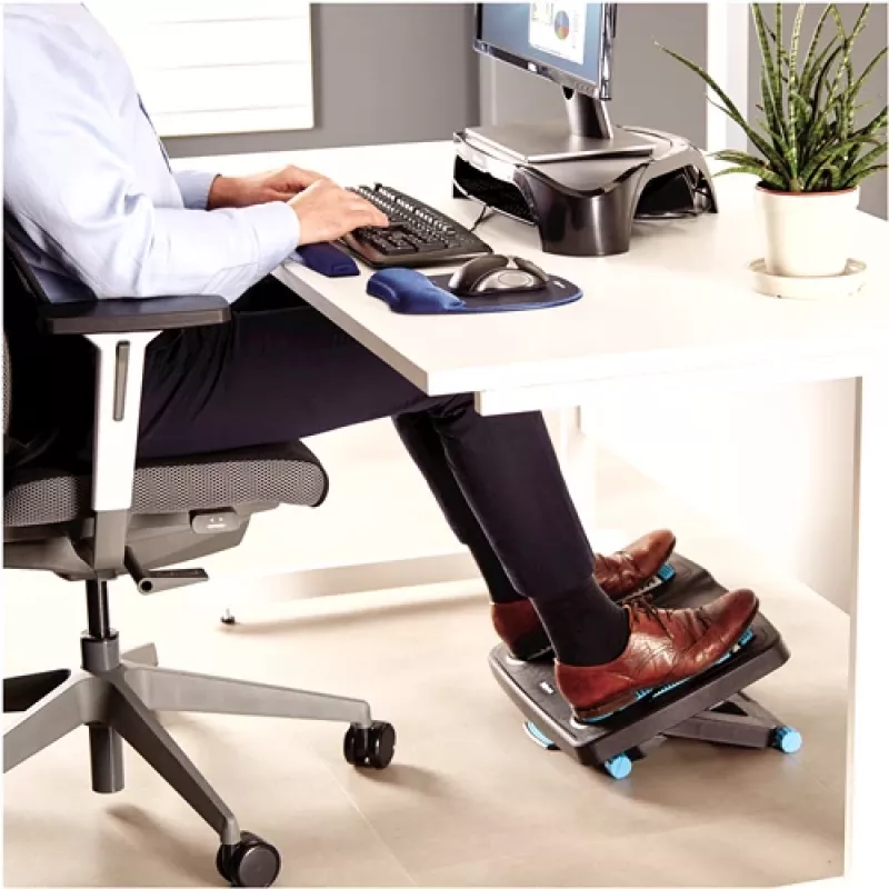 Fellowes kojų atrama po stalu - Energizer ergonominė kojų atrama su 3 reguliuojamo aukščio padėtimis ir masažuojančiu tekstūriniu paviršiumi - Kojų atraminė taburetė biurui ir namams - Anglies spalva