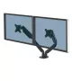 Fellowes Platinum serijos dvigubas monitoriaus laikiklis – tvirtinimas dviems 8 kg 40 ″ ekranams – reguliuojamas dvigubas monitoriaus stalo laikiklis – pasvirimas 45° sukiojimas 180° pasukimas 360° sukimasis 360°, VESA 75 x 75/100 x 100 – juoda