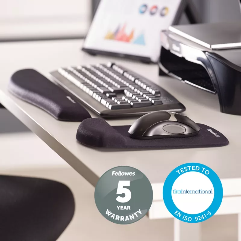 Fellowes pelės kilimėlis su riešo atrama - PlushTouch pelės pagrindėlis su neslystančia gumine baze ir antibakterine apsauga - Ergonominis pelės kilimėlis kompiuteriui, nešiojamam kompiuteriui, namų biuro naudojimui - Juodas