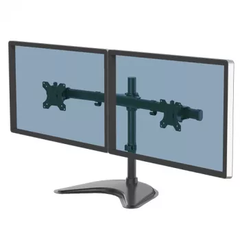 Fellowes Seasa dviejų monitorių laikiklis – laisvai stovintis monitoriaus tvirtinimas 8KG 27 colių ekranams – ergonomiškas reguliuojamas monitoriaus laikiklis – pakreipimas 45° pasukimas 120° pasukimas 360°, VESA 75 x 75/100 x 100 – juodas