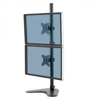 Fellowes Seasa dvigubas stulpinis monitoriaus stovas – laisvai pastatomas monitoriaus laikiklis 8 kg, 32 colių ekranams – ergonomiška reguliuojama monitoriaus ranka – pakreipimas 45°, pasukimas 120°, sukimas 360°, VESA 75 x 75/100 x 100 – juodas