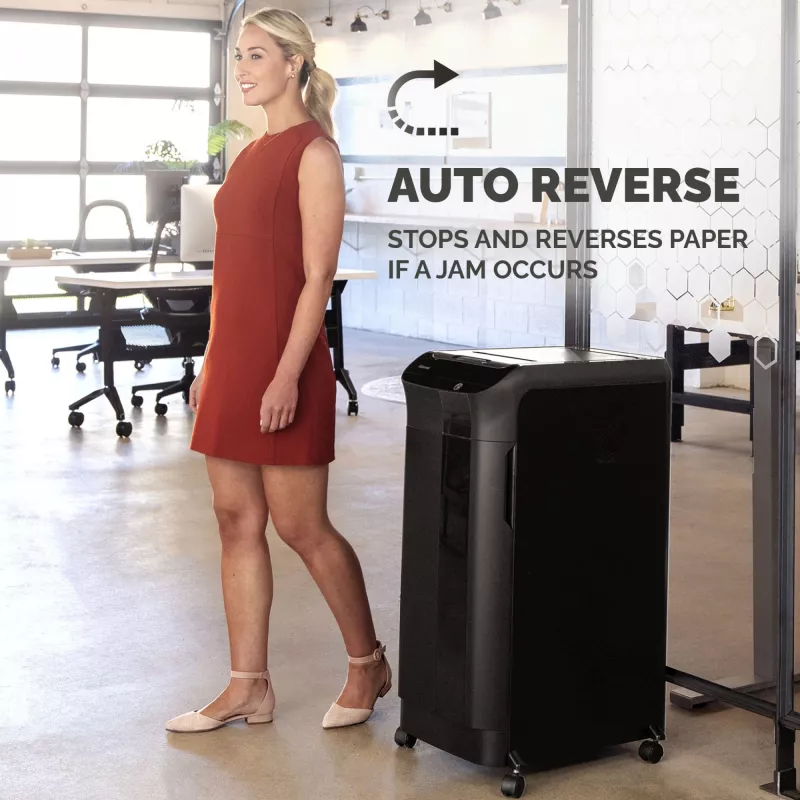 Fellowes popieriaus smulkintuvas 350 lapų automatinio padavimo kryžminio pjovimo smulkintuvas AutoMax 350C su 68 litrų dėže aukšto saugumo P4
