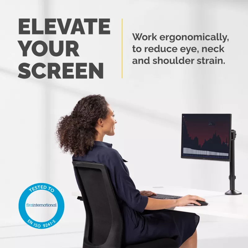 Fellowes Reflex monitoriaus laikiklis - Monitoriaus tvirtinimas 8 kg 32 colių ekranams - Reguliuojamas monitoriaus stalviršio laikiklis - Pakreipimas 45° pasukimas 180° apsukimas 360°, VESA 75 x 75/100 x 100 - Juodas