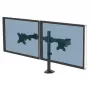 Fellowes Reflex dvigubas monitoriaus laikiklis - Dvigubas monitoriaus laikiklis 8 kg 27 colių ekranams - Reguliuojamas monitoriaus stalviršio laikiklis - Pasvirimo kampas 45°, pasukimo kampas 180°, apsukimo kampas 360°, VESA 75 x 75/100 x 100 - Juoda