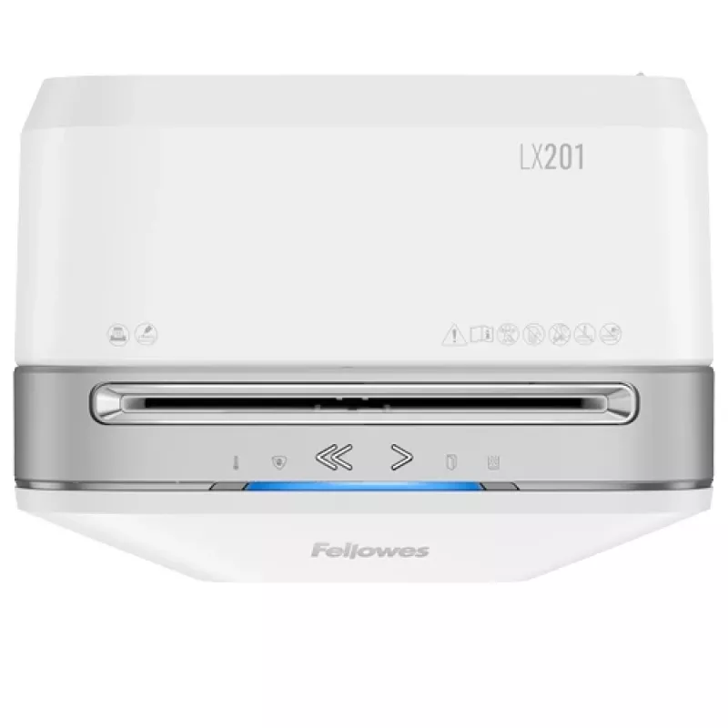 Fellowes Powershred LX201 mikro pjovimo smulkintuvas baltas, Mikro pjovimo smulkinimas, 23 cm, 2 x 12 mm, 22 L, Jutiklinis valdymas, 4 ratukai (-ų)