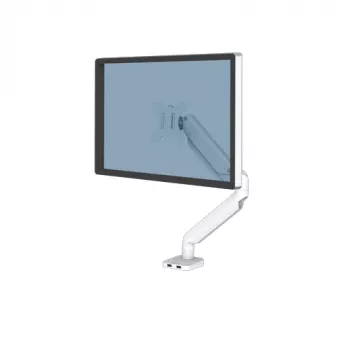 “Fellowes Platinum” serijos monitoriaus laikiklis - monitoriaus tvirtinimas 8 kg 40 colių ekranams - reguliuojamas stalinis monitoriaus laikiklis - pakreipimas 45° pasukimas 180° apsukimas 360° sukimas 360°, VESA 75 x 75/100 x 100 - balta