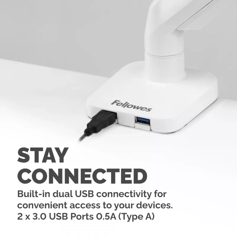 “Fellowes Platinum” serijos monitoriaus laikiklis - monitoriaus tvirtinimas 8 kg 40 colių ekranams - reguliuojamas stalinis monitoriaus laikiklis - pakreipimas 45° pasukimas 180° apsukimas 360° sukimas 360°, VESA 75 x 75/100 x 100 - balta