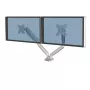 Fellowes Platinum serijos dvigubas monitoriaus laikiklis - monitoriaus laikiklis dviem 8 kg 40 colių ekranams - reguliuojamas dvigubas monitoriaus stalinis laikiklis - pakreipimas 45°, pasukimas 180°, pasukiojimas 360° - sidabrinis