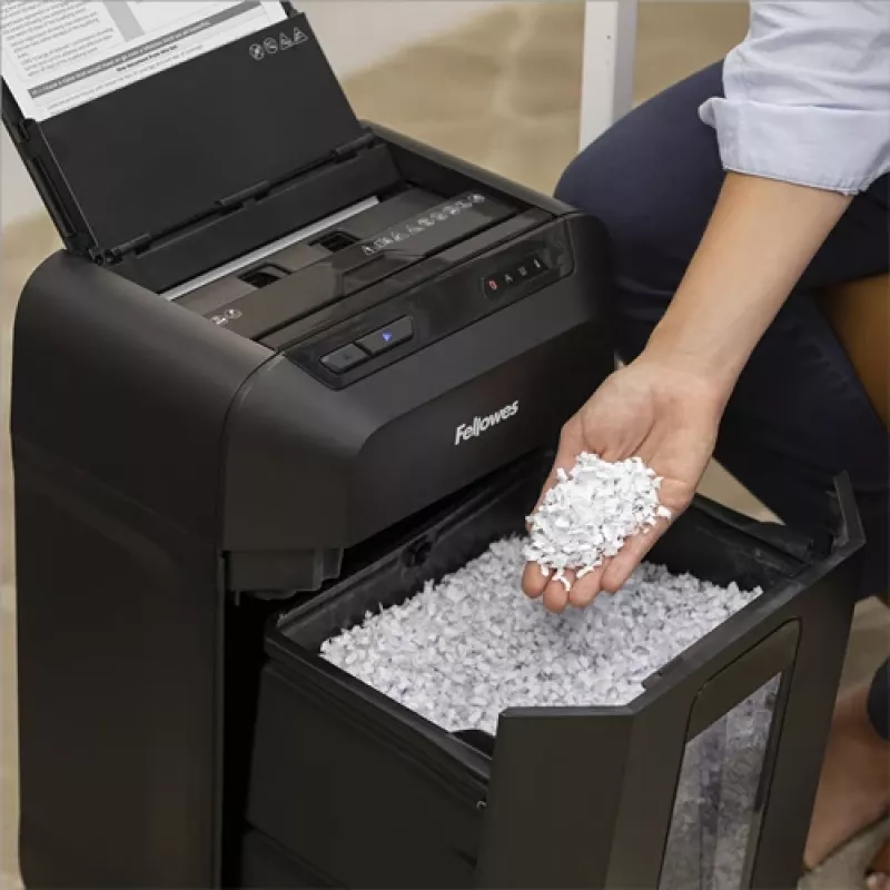 Fellowes Automax 80M popieriaus smulkintuvas, dalelių pavidalo smulkinimas, 22 cm, juodas