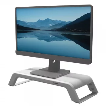 Fellowes kompiuterio monitoriaus stovas su 3 aukščio reguliavimais - Hana LT monitoriaus pakyla - ergonomiškas reguliuojamas monitoriaus stovas kompiuteriams - maks. svoris 22,6 kg - balta