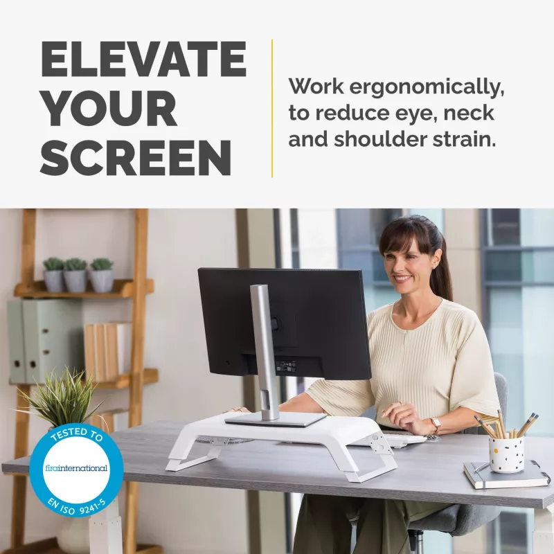 Fellowes kompiuterio monitoriaus stovas su 3 aukščio reguliavimais - Hana LT monitoriaus pakyla - ergonomiškas reguliuojamas monitoriaus stovas kompiuteriams - maks. svoris 22,6 kg - balta