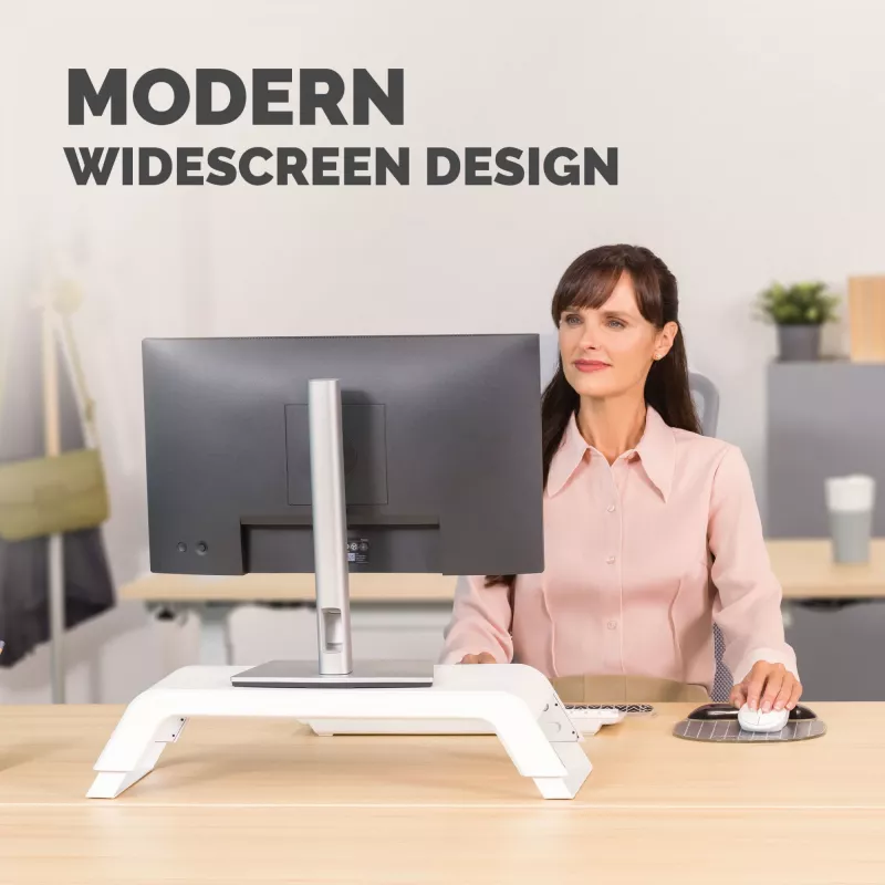Fellowes kompiuterio monitoriaus stovas su 3 aukščio reguliavimais - Hana LT monitoriaus pakyla - ergonomiškas reguliuojamas monitoriaus stovas kompiuteriams - maks. svoris 22,6 kg - balta
