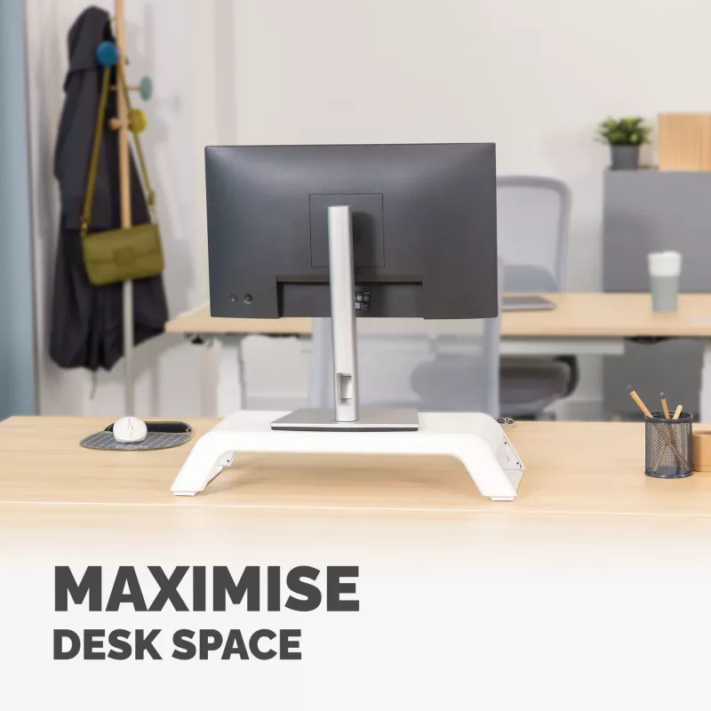 Fellowes kompiuterio monitoriaus stovas su 3 aukščio reguliavimais - Hana LT monitoriaus pakyla - ergonomiškas reguliuojamas monitoriaus stovas kompiuteriams - maks. svoris 22,6 kg - balta