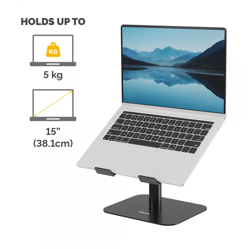 Fellowes Alumia nešiojamojo kompiuterio stovas, stalviršio, maks. dydis 15 colių, maks. svoris 5 kg, juodas