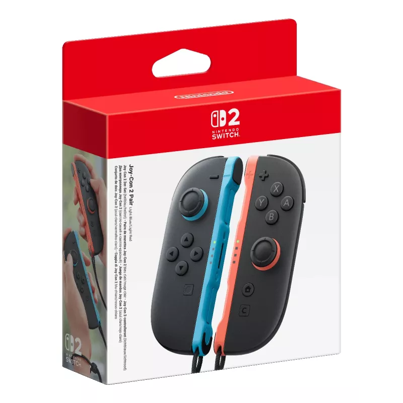 “Nintendo Joy-Con 2 (L)/(R)” šviesiai mėlynos/šviesiai raudonos spalvos, vairasvirtė, “Nintendo Switch 2”, fiksavimo mygtukas, krypčių svirtis, pagrindinis mygtukas, analoginis / skaitmeninis, belaidis, “Bluetooth”