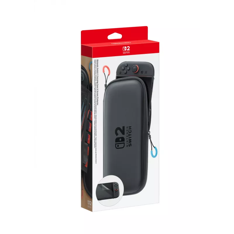 Nintendo Switch 2 nešiojimo dėklas ir ekrano apsauga, kietas dėklas, Nintendo, juoda, Nintendo Switch 2, užtrauktukas, 142 mm
