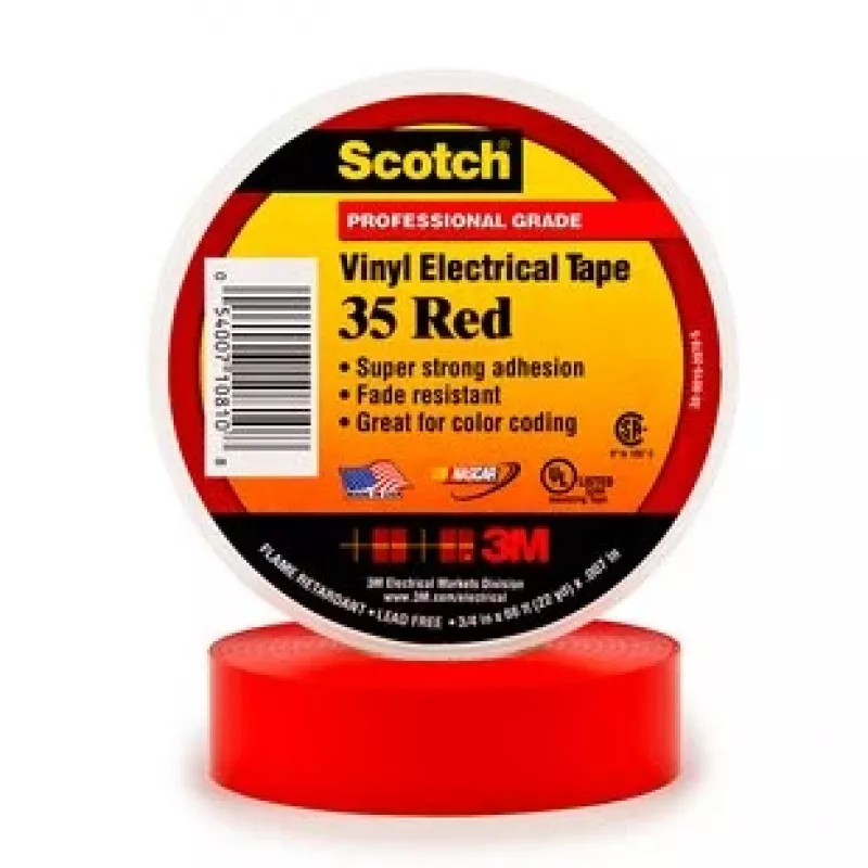 3M 35-RED-3/4 | Lydinė juosta | Phase identification | Raudona | 0.1778 mm | 20.1 m | Blister | UL, CSA, RoHS 2011/65/EU