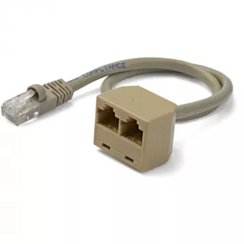 StarTech.com 2-in-1 RJ45 skirstytuvo kabelio adapteris - F/M, 10/100Base-T(X), Cat5e, Pilka, Polivinilchloridas (PVC), 0.33 m, Kištukas/Lizdas