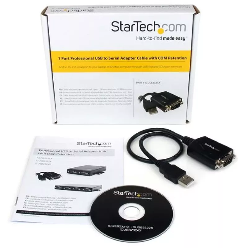 StarTech.com 6 pėdų (1,8 m) 1 prievado profesionalus USB į nuoseklųjį adapterio kabelis su COM išlaikymu, USB į RS232 adapteris - TAA