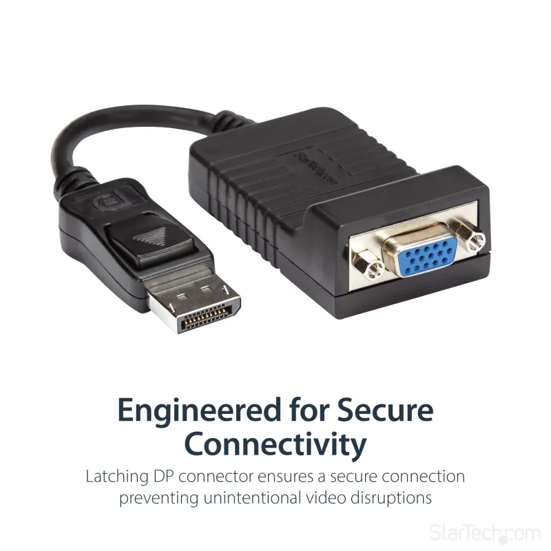 StarTech.com DisplayPort į VGA adapteris - aktyvus DP į VGA keitiklis - 1080p vaizdo įrašas - Patvarus - DP/DP++ šaltinis į VGA monitoriaus kabelio adapterio raktas - DP 1.2 į VGA - Užfiksuojanti DP jungtis