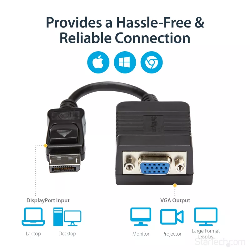 StarTech.com DisplayPort į VGA adapteris - aktyvus DP į VGA keitiklis - 1080p vaizdo įrašas - Patvarus - DP/DP++ šaltinis į VGA monitoriaus kabelio adapterio raktas - DP 1.2 į VGA - Užfiksuojanti DP jungtis