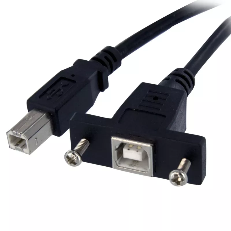StarTech.com 1 pėdos ilgio montavimo skydelyje USB kabelis B į B – įvadinis/kištukinis, 0,3 m, USB B, USB B, USB 2.0, 0,48 Gbit/s, juodas