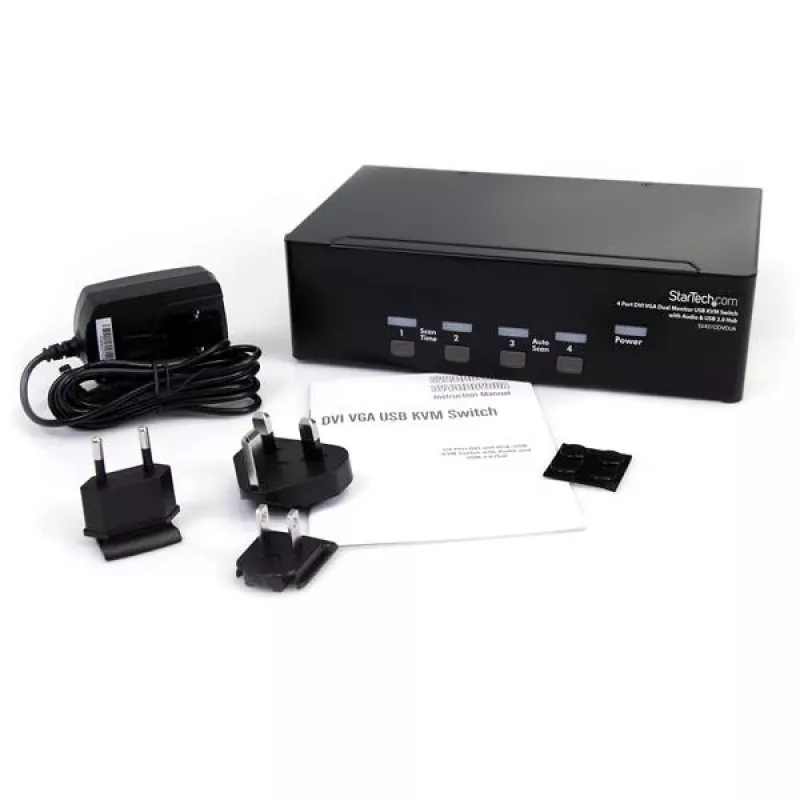 “StarTech.com” 4 prievadų DVI VGA dviejų monitorių KVM jungiklis USB su garso ir USB 2.0 šakotuvu
