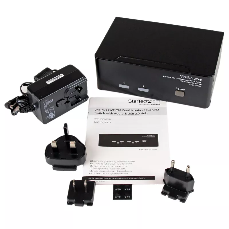 StarTech.com 2 prievadų DVI VGA dviejų monitorių KVM jungiklis USB su garso ir USB 2.0 šakotuvu