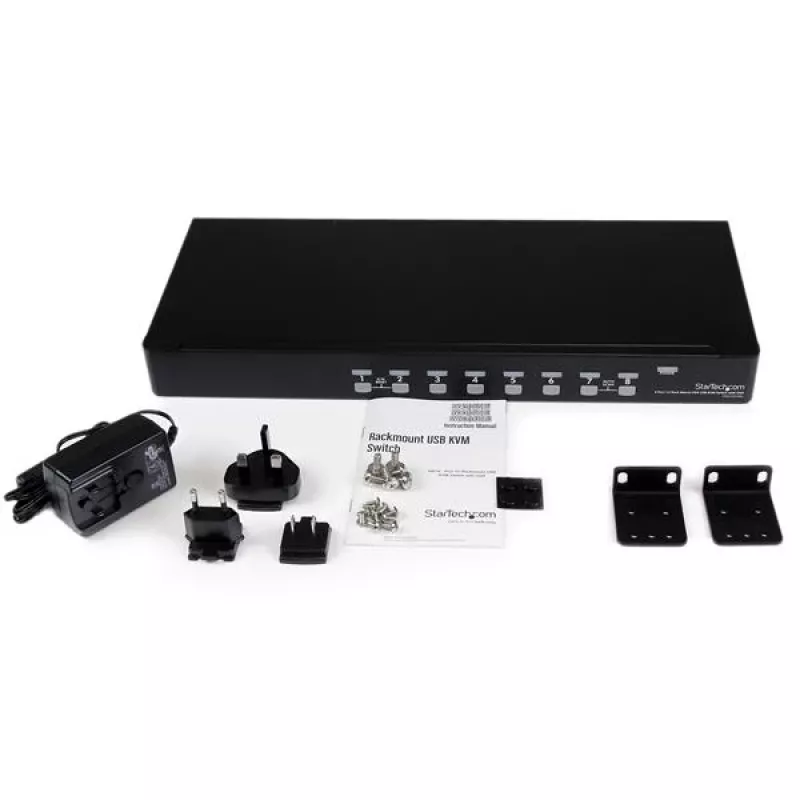 StarTech.com 8 prievadų 1U montuojamas USB KVM jungiklis su OSD, 1920 x 1440 pikselių, montavimas stelaže, 1U, juodas