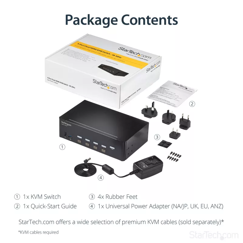 StarTech.com 4 prievadų HDMI KVM jungiklis - 4K 30Hz - dvigubas ekranas