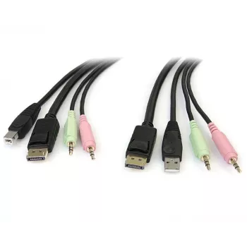 StarTech.com 6 pėdų 4-in-1 USB DisplayPort KVM komutatoriaus kabelis su garsu ir mikrofonu