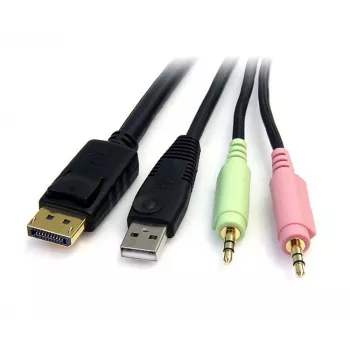 StarTech.com 6 pėdų 4-in-1 USB DisplayPort KVM komutatoriaus kabelis su garsu ir mikrofonu